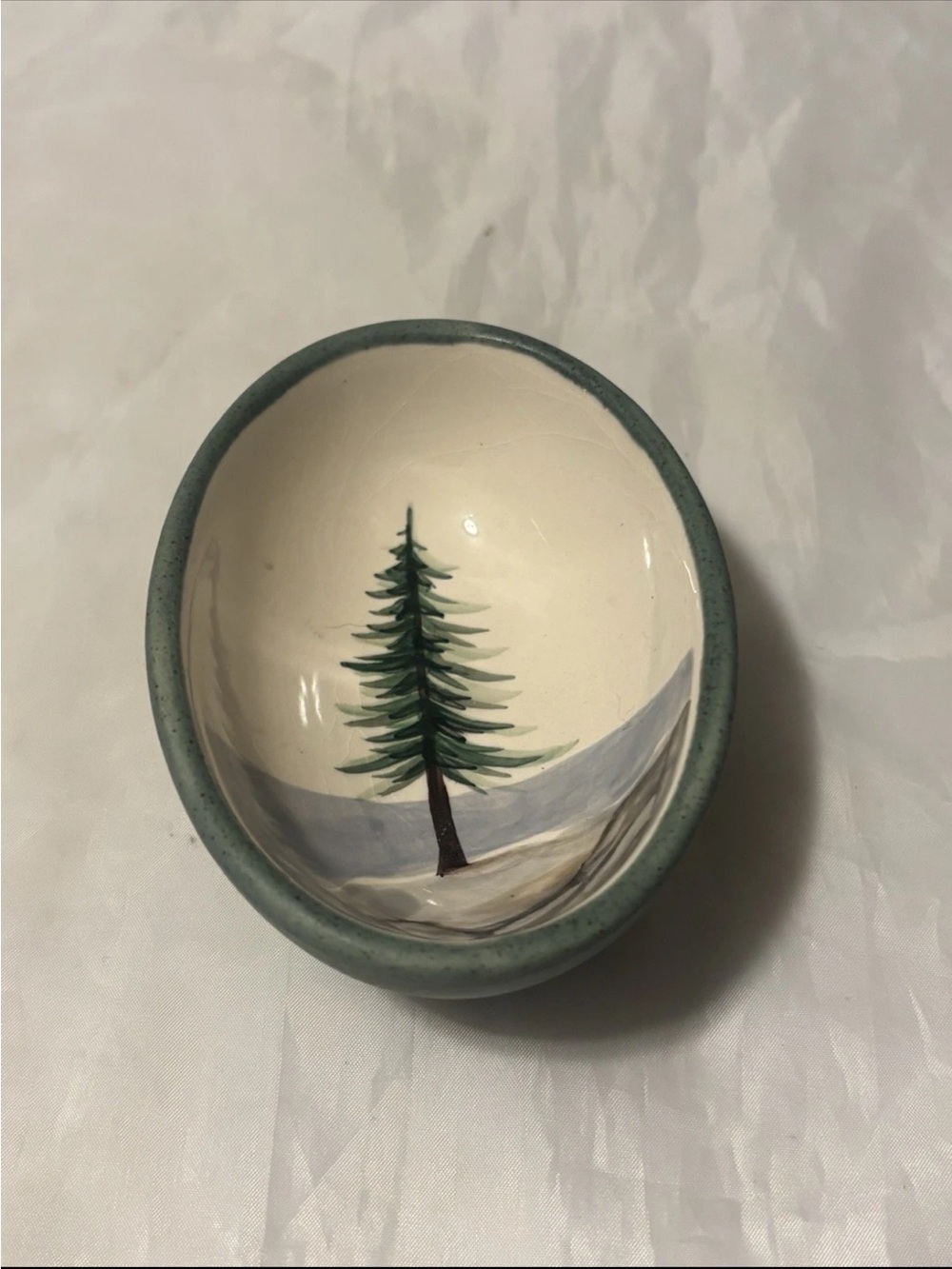 Hand-Painted Green Tree Ceramic Bowl - Home Art